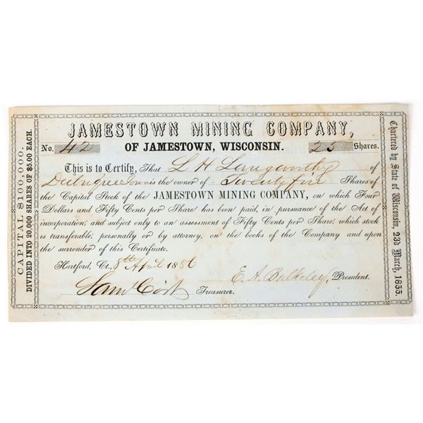 Jamestown Mining Company Stock Certificate, 1856 [198137]