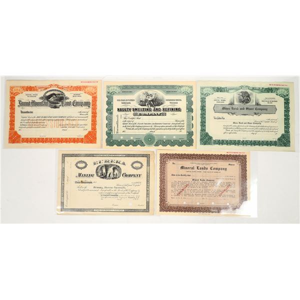 Five Different Specimen Mining Stock Certificates [195918]