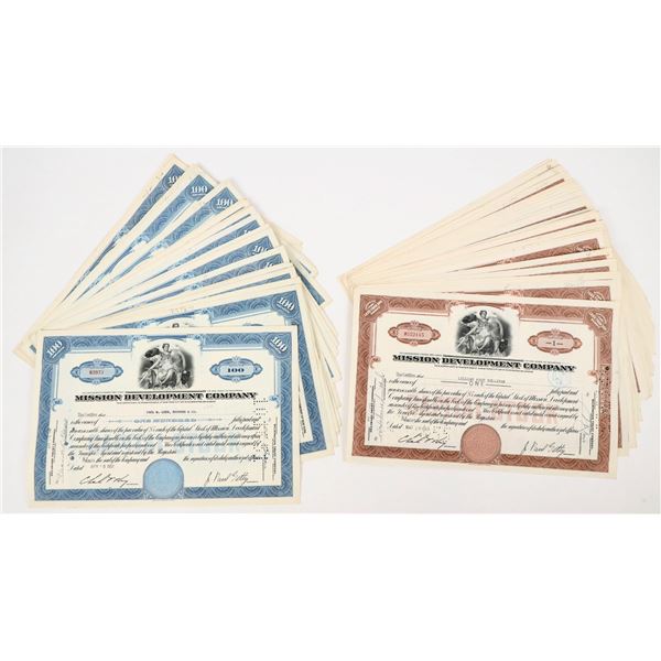 Mission Development Company Stock Certificates (60) [206956]