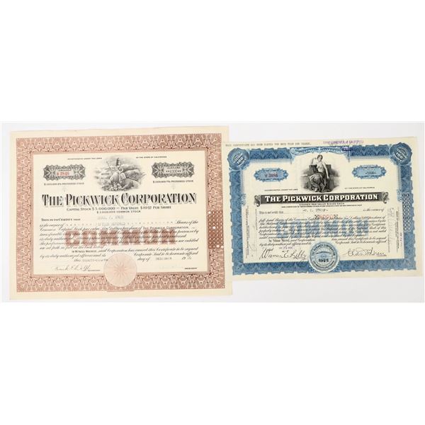 Pickwick Corporation Stock Certificates (Two Different, Auto) [205402]
