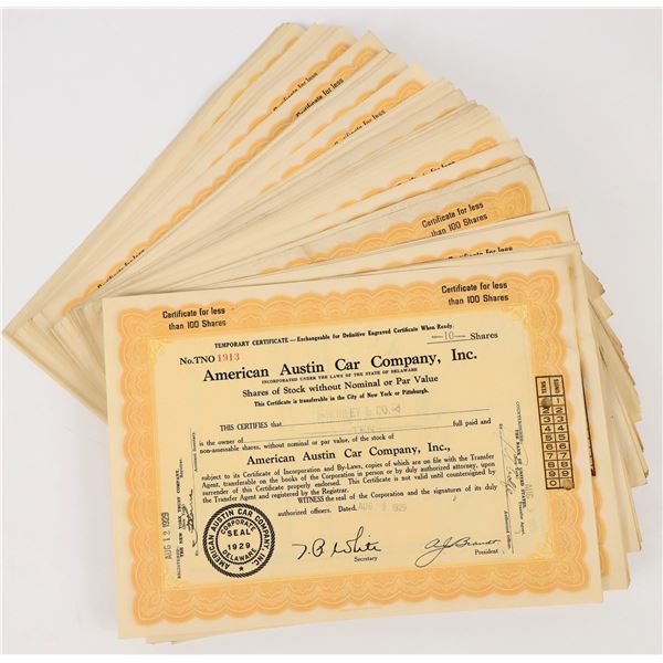 American Austin Car Company Inc. Stock Certificates c. 1929 (150+) [206332]