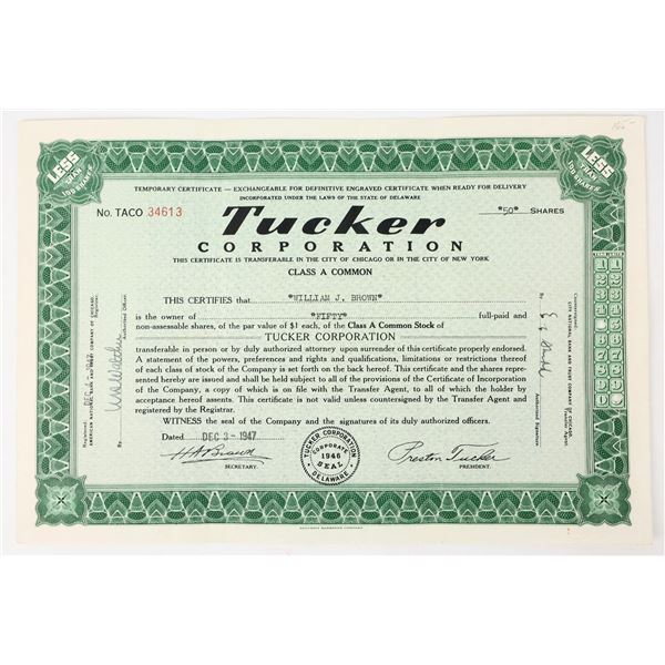 Tucker Corporation Stock Certificate [205399]