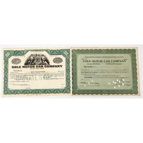 Cole Motor Car Company Stock Certificate Pair [197954]