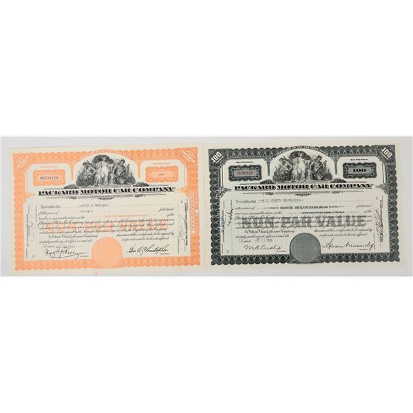 Packard Motor Car Company Stock Certificate Pair (Two Different) [205403]