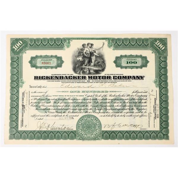 Rickenbacker Motor Company Stock Certificate, 1926 [205401]
