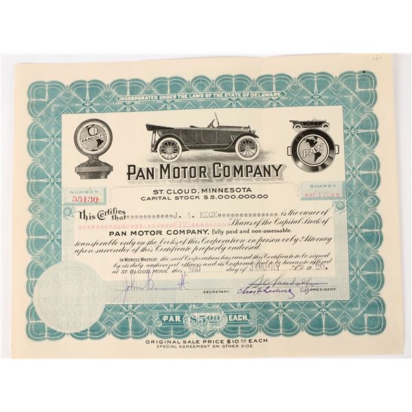 Pan Motor Company Stock Certificate, 1920 [197957]