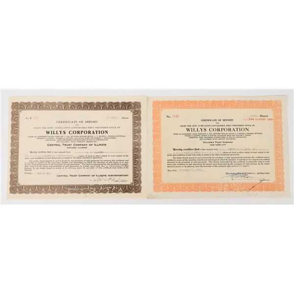 Willys Corporation Stock Certificates (Auto, Two Different) [205398]