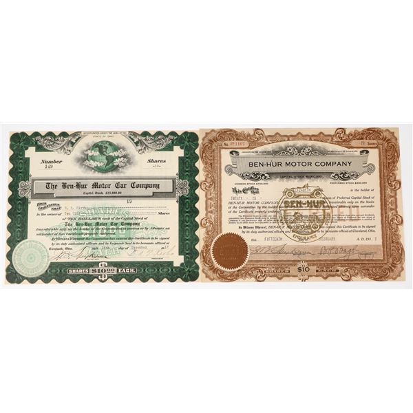 Ben-Hur Motor Company Stock Certificate Pair [198096]