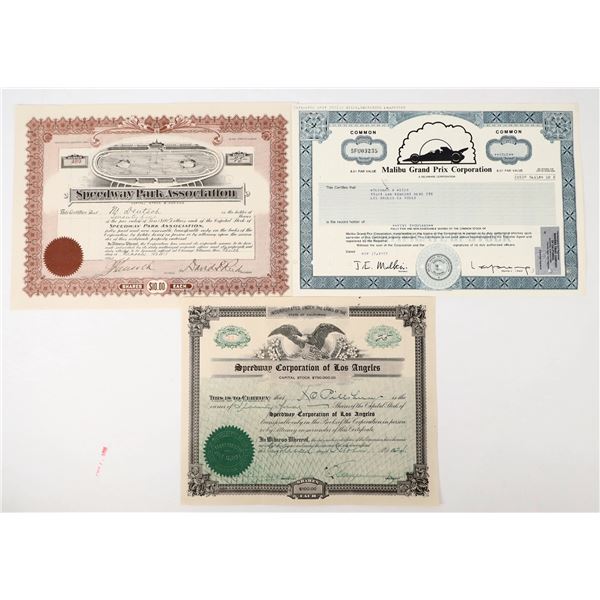 Racetrack / Speedway Stock Certificate Trio [205409]