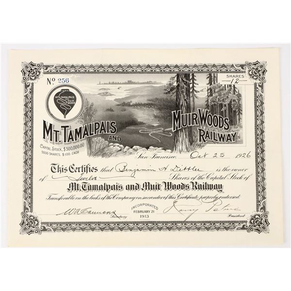 Mt. Tamalpais & Muir Woods Railway Stock Certificate, 1926 [198106]