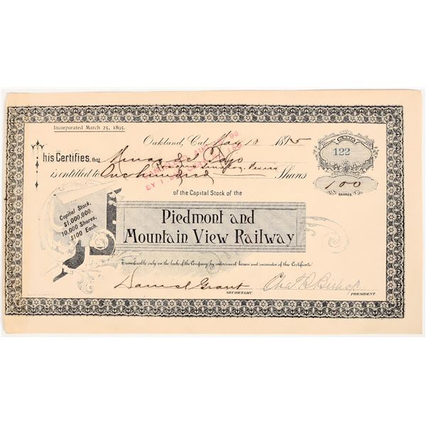 Piedmont and Mountain View Railway Stock Certificate [206112]