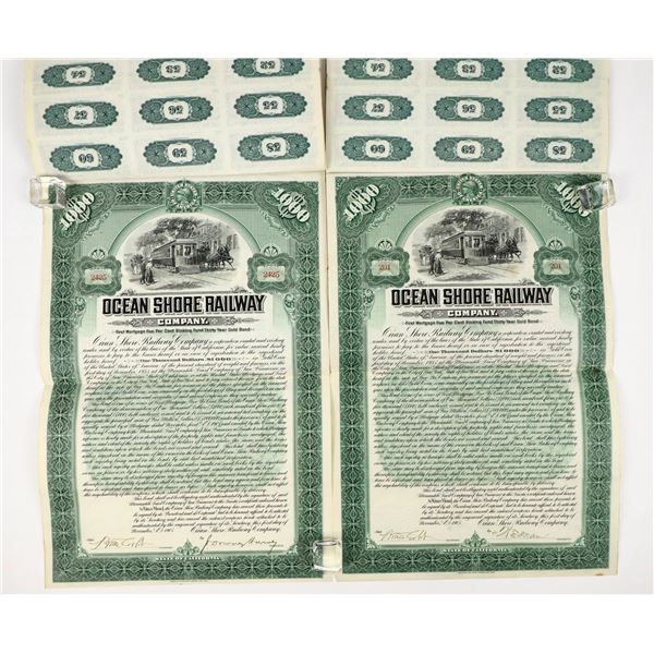 Ocean Shore Railway Company Gold Bond Certificates Pair [206801]