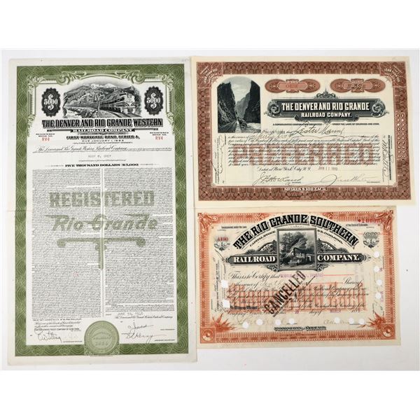 Denver & Rio Grande Railroad Stocks & Bond incl. Otto Mears Autograph [198116]