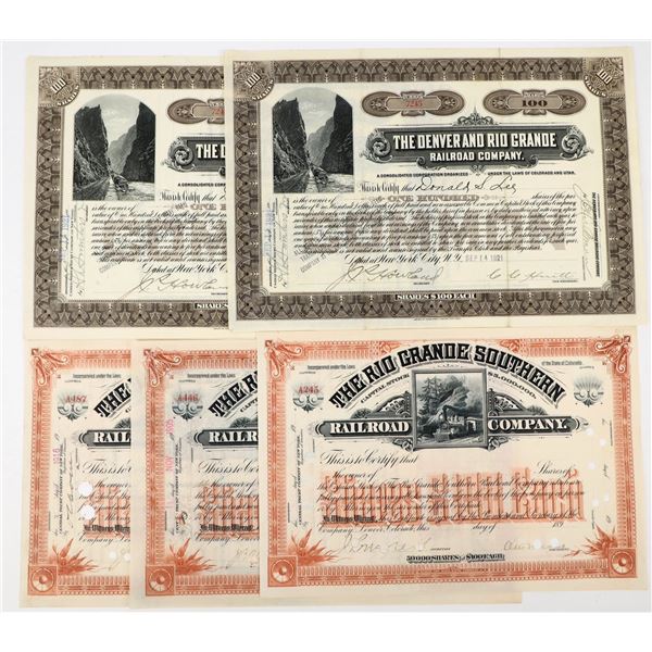 Denver & Rio Grande Railroad Stocks incl. Otto Mears Autograph [198113]