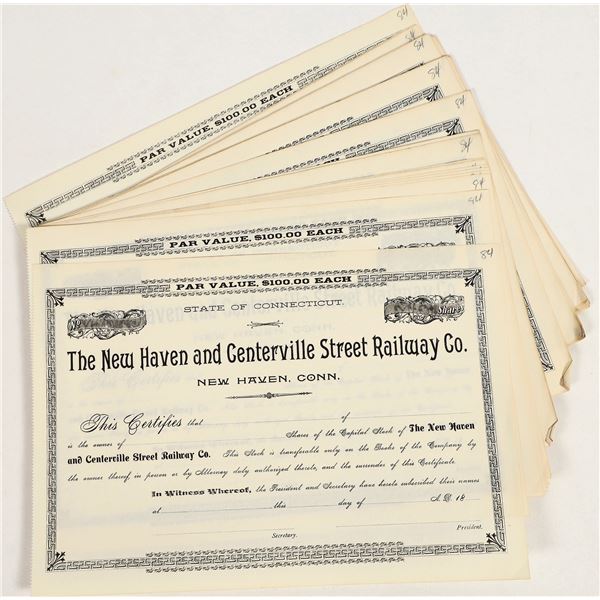 New Haven and Centerville Street Railway Co. Stock Certificates 1870s (30+) [206302]