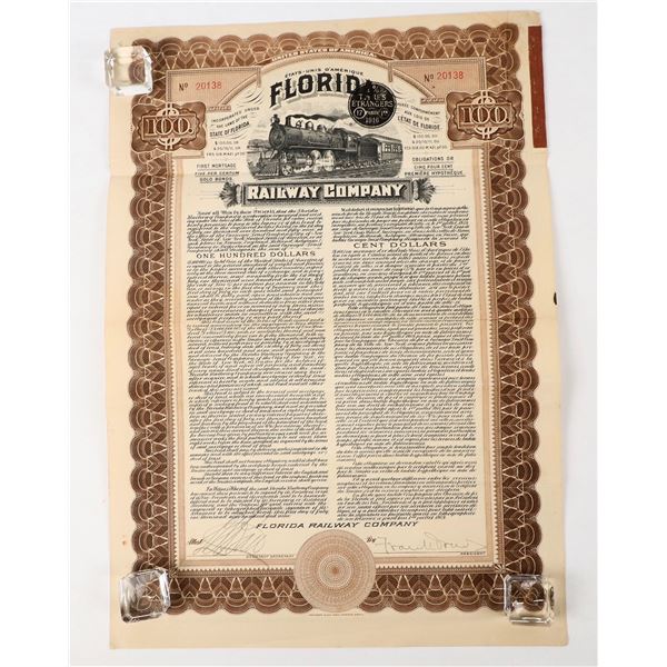 Florida Railway Company $100 Gold Bond, 1909 [198176]