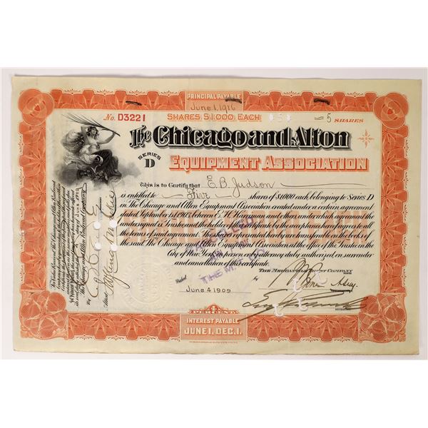 Chicago &  Alton Equipment Association Stock 1909 1 cert [174897]
