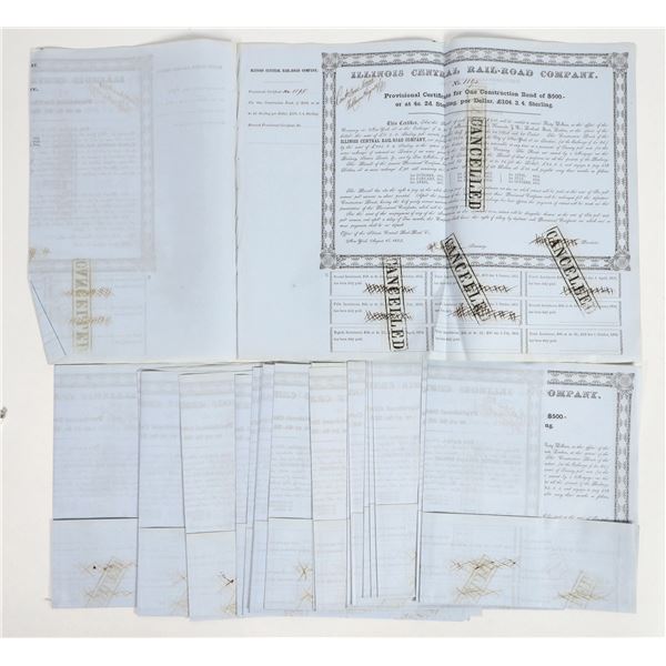 Illinois Central Railroad Company Stock Certificates  c.1852  (20+) [205644]