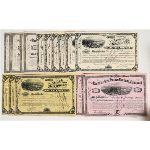 Keokuk and Des Moines Railway Company Stocks 1882-1898 (20+) [205643]