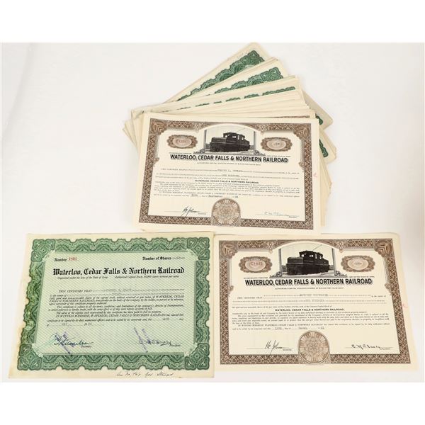 Waterloo, Cedar Falls & Northern Railroad Stocks c.1950s About 150 [202994]