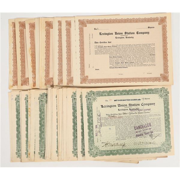 Lexington Union Station Company Preferred Stock Certificates 1905 (70) [205645]