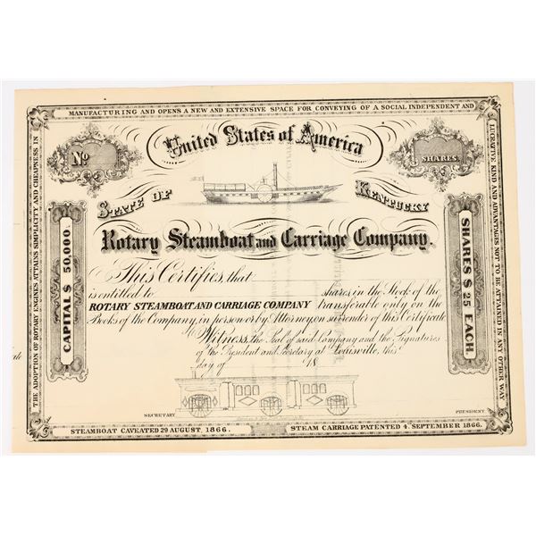 Rotary Steamboat & Carriage Company Stock Certificate, 1860s [198108]