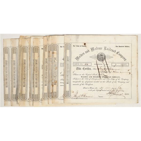 Malden and Melrose Railroad Company Stock Certificates 1858 (15) [206306]