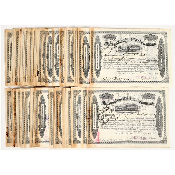 Metropolitan Railroad Company Stock Certificates c.1886 (120+) [206304]