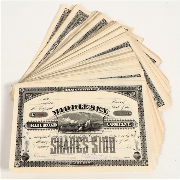 Middlesex Railroad Company Stock Certificates Unissued (200+) [206319]