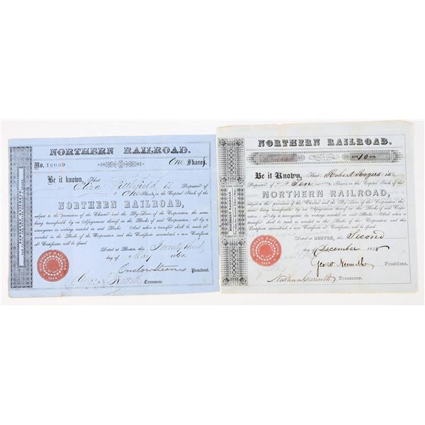 Northern Railroad Stock Certificate Pair (1848 and 1860) [198045]