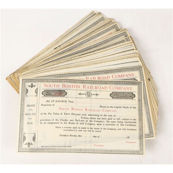 South Boston Railroad Company Stocks c.1887 About 250 [206213]