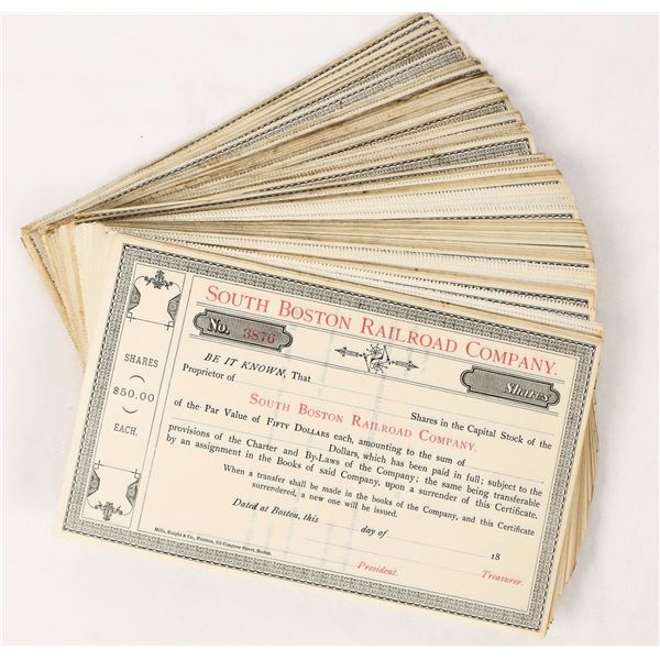 South Boston Railroad Company Stocks c.1887 About 250 [206219]