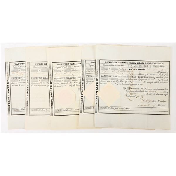 Taunton Branch Rail Road Corporation Stock Certificates (5) [197988]