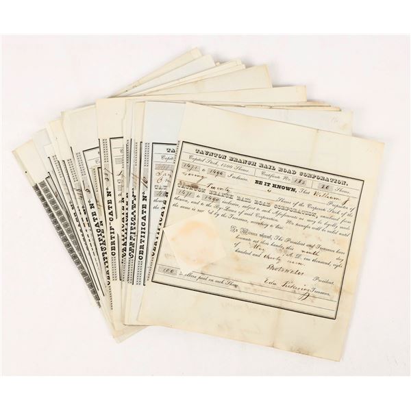 Taunton Branch Railroad Corporation Stock Certificates (20) [206681]