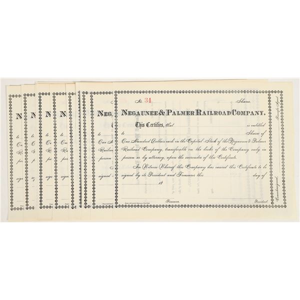 Negaunee and Palmer Railroad Company Unissued Stock Certificates  1880's (14) [206307]