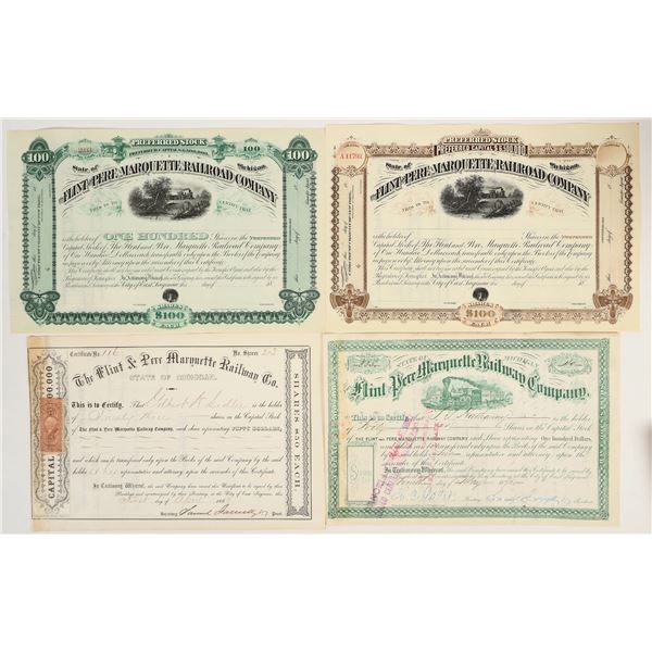 Flint & Pere Marguette Railway Stock Certificates (4) [206063]
