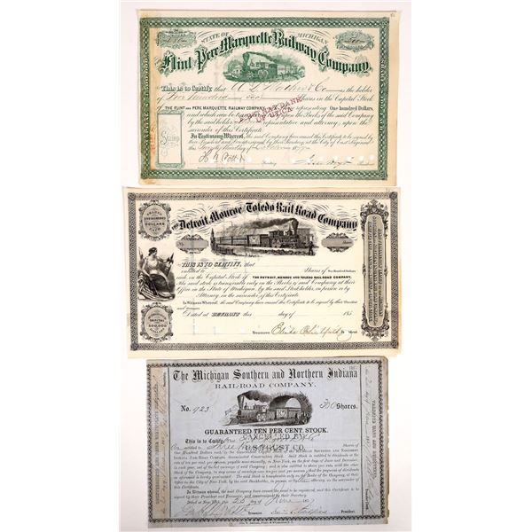 Early Michigan Railroad Stock Trio [165797]
