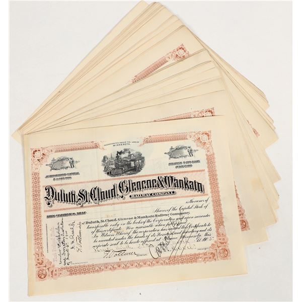 Duluth, St. Cloud, Glencoe & Mankato Railway Company Stock Certificates Group [205854]