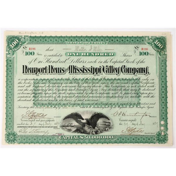 Newport News & Mississippi Valley Co. Stock Signed by CP Huntington [197941]