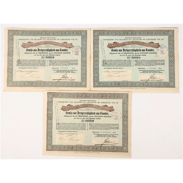 Kansas City, Pittsburg and Gulf Railroad Company  Bonds c.1895 (3) [206750]