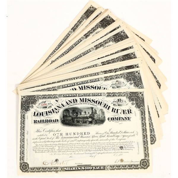 Louisiana and Missouri River Railroad Company Stock Certificates (60+) [206316]