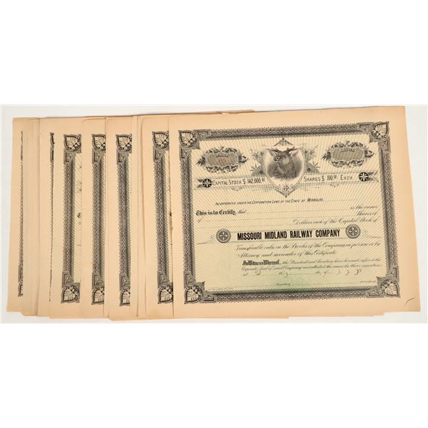 Missouri Midland Railway Company Unissued Stock Certificates (40+) [206322]