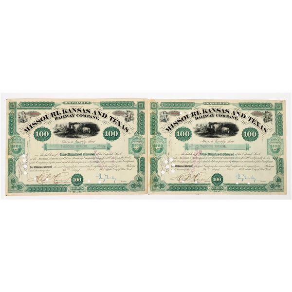 Missouri, Kansas & Texas Railway Stocks Signed by Jay Gould (2) [206906]