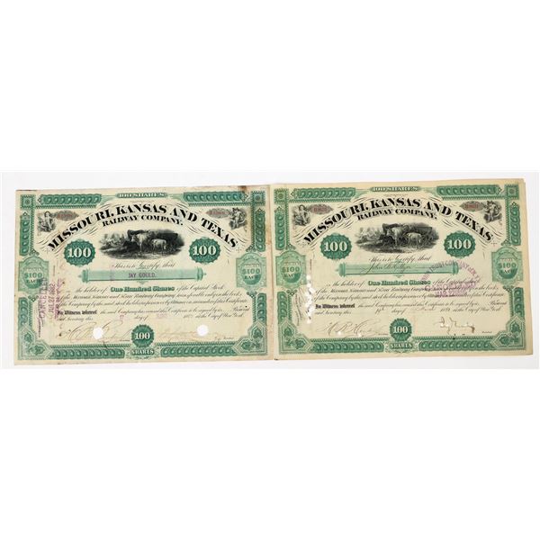 Missouri, Kansas & Texas Railway Stocks Signed by Jay Gould (2) [206905]