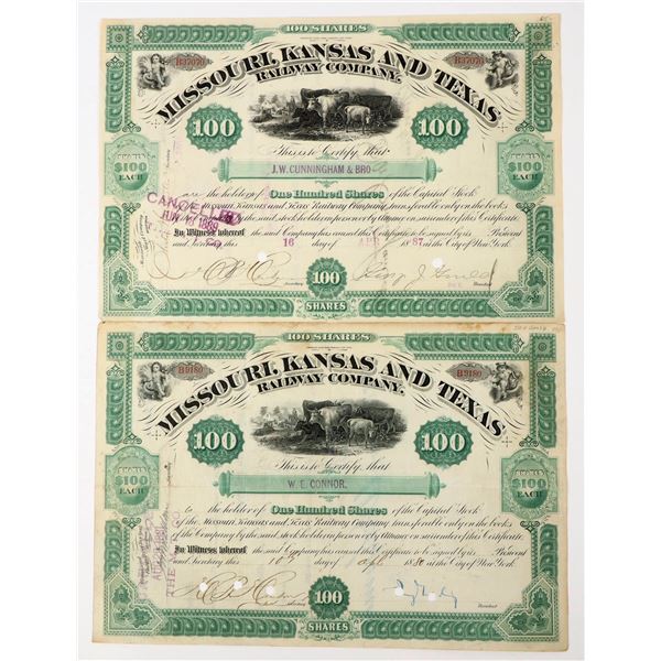 Missouri, Kansas & Texas Railway Stocks Signed by Jay Gould and George J. Gould [197942]