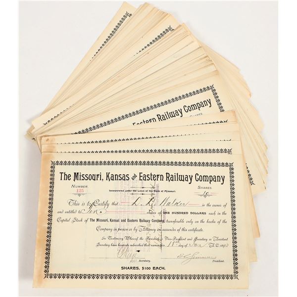 Missouri, Kansas and Eastern Railway Co. Stock Certificates 1893 (150) [206301]