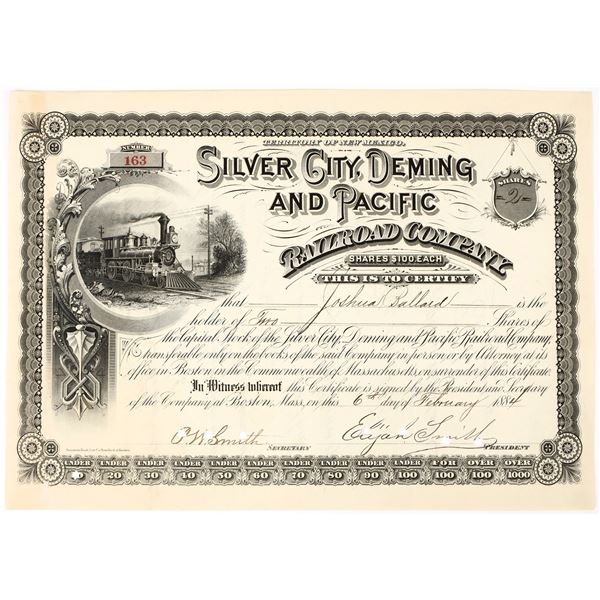 Silver City, Deming and Pacific Railroad Co. Stock Certificate, 1884 [198110]