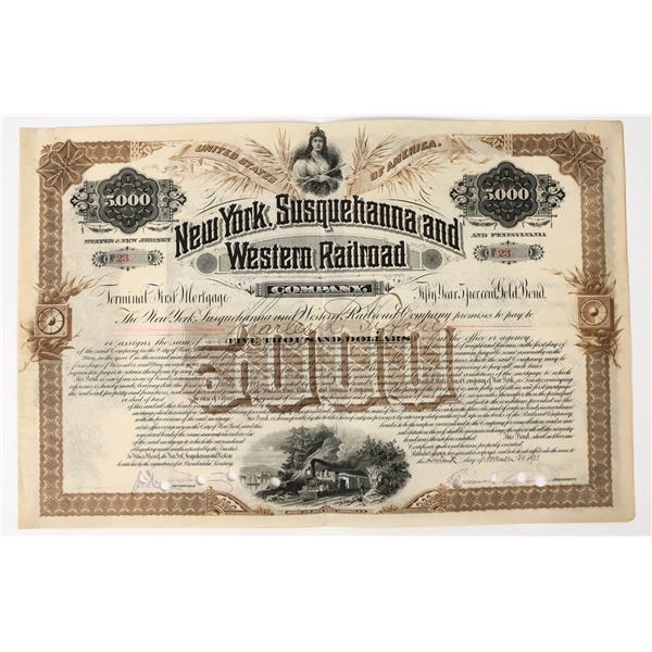 New York, Susquehanna & Western Railroad Bond Issued to Founder of Tiffany & Co. [197945]