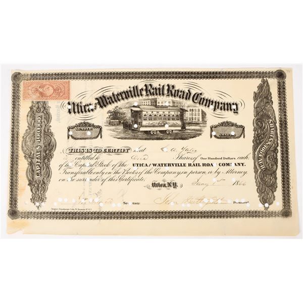 Utica & Waterville Railroad Co. Stock Signed by John Butterfield [205387]