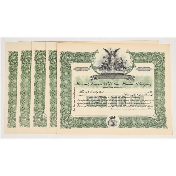 Missouri, Kansas, & Oklahoma Railroad Company Stocks 1900s ( 5) (Oklahoma Territory) [205648]